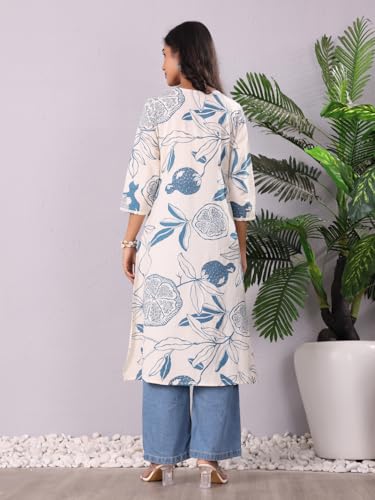Varanga Women Bold Tropical Printed Cotton Flex Kurta  A Stylish And Comfortable Choice For Everyday Wear Off White
