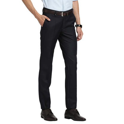Turtle Men Poly Viscose Navy Blue Solid Slim Fit Formal Trouserss