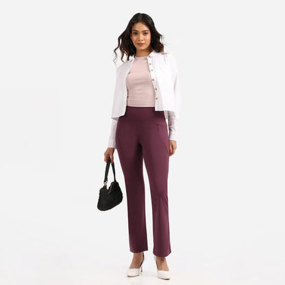BlissClub Ultimate Flare Pants for Women Upto 54 ft | Ribbed Waistband, 4 Pockets | High Waist Trousers and Formal Pants for Of