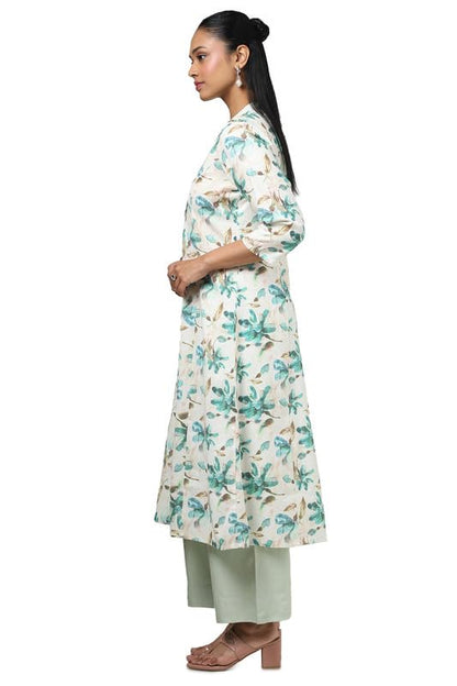 Soch Womens Beige Linen Floral Print Kurta