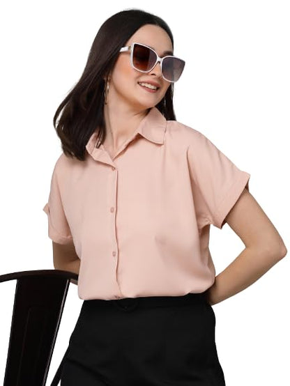 Stylel Quotient Women Solid Nude Polyester Formal Shirt