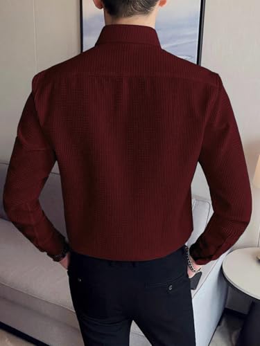 Greciilooks MenS Formal Button Down Shirt  Slim Fit Office Wear ShirtS For Men | Textured Long Sleeve Cotton Blend | Business