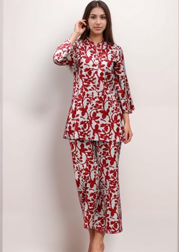 Shienzy Stylish Printed Cotton Blend Co Ord Set For Women || Casual & Festive Indo-Western Outfit || Kurta Pant Set (1594Shz_Mrn