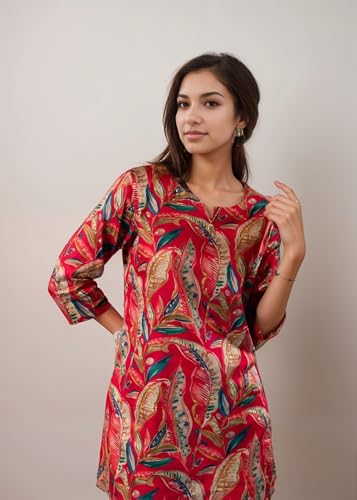 Shienzy Stylish Printed Cotton Blend Co Ord Set For Women || Casual & Festive Indo-Western Outfit || Kurta Pant Set (1591Shz_Rd_
