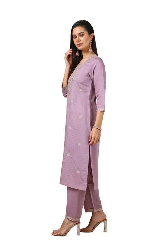 Soch Womens Purple Muslin Blend Woven Design Kurta Set With Thread Work