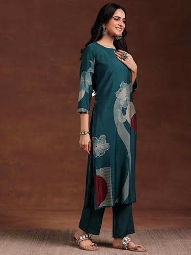Libas WomenS Silk Blend Kurta Set (36769Or_Teal Blue