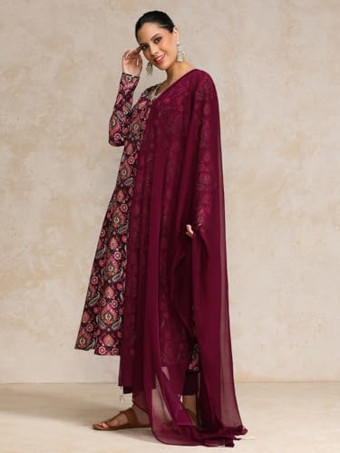 Varanga Ethnic Printed V Neck Chudidar Sleeve Anarkali With Trouser & Dupatta