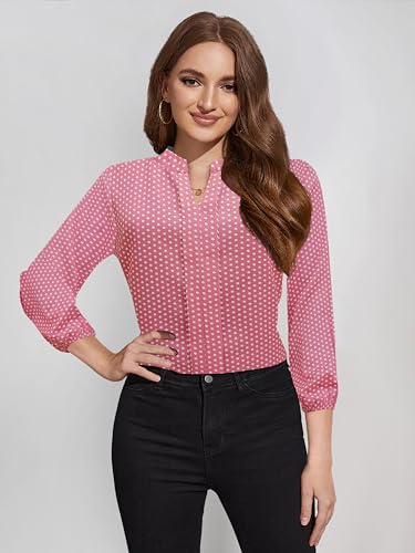 Toochki Womens Light Pink Muslin Polka Doted Straight Western Top | Winter Top |Top for Women | Latest Women Top | Trendy Women