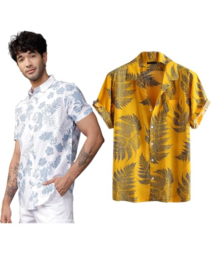 LookMark Mens Cotton Blend Casual Beach Wear Shirts | Stylish Printed Shirts for Men | Comfortable Summer Wear | Party, Vacatio