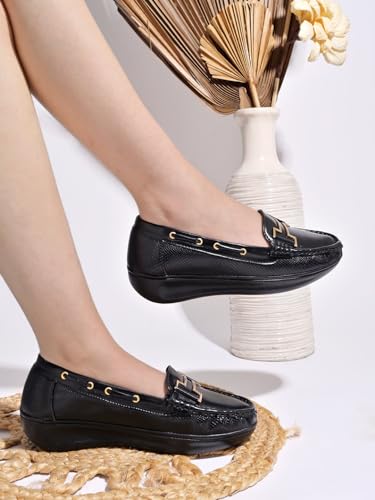 Shoetopia Womens Flat Loafers Black