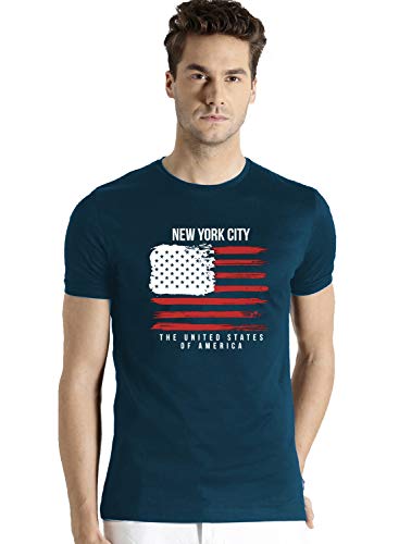 ADRO Men's USA American Flag Printed Cotton T-Shirts (RNR-M-NWW-SB_Teal_XL)