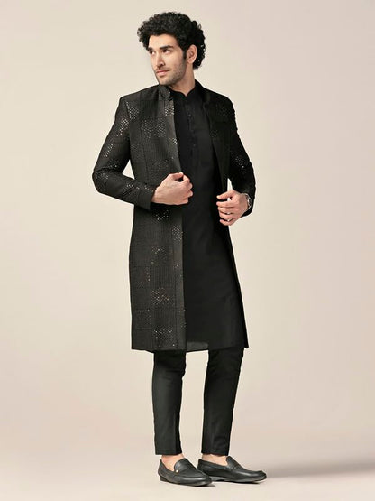 Kisah Sherwani Set For Men  Silk Blend Textured Indo Western Sherwani With Kurta And Trouser | Designer Ethnic Outfit For Weddin
