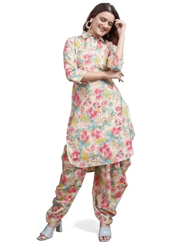 Womanista Women's Silk Blend Foil Printed Poet Sleeve Tunic With Dhoti Pant Co-Ord Set (Co-Ords_9110)