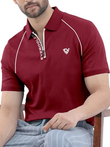 Noble Monk MenS Regular Fit Polo T Shirt |Half Sleeves |Collar Tshirts | Casual T-Shirt For Men Wine Red