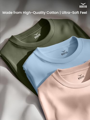 Nobero MenS Solid Regular Fit T-Shirt (1M-Twts-R0008_2_Olive Green/Blush/Powder Blue