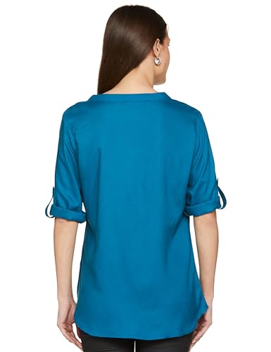 FYLTR Womens Fashion V-Neck Top with Roll-up Sleeves