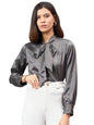 Style Quotient Women Solid Slate Grey Satin Tie up Regular Formal Shirt
