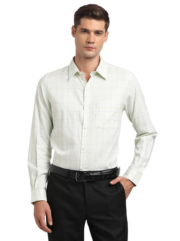 Turtle Men 100% Cotton Slim Fit Light Green Check Full Sleeve Formal Shirt