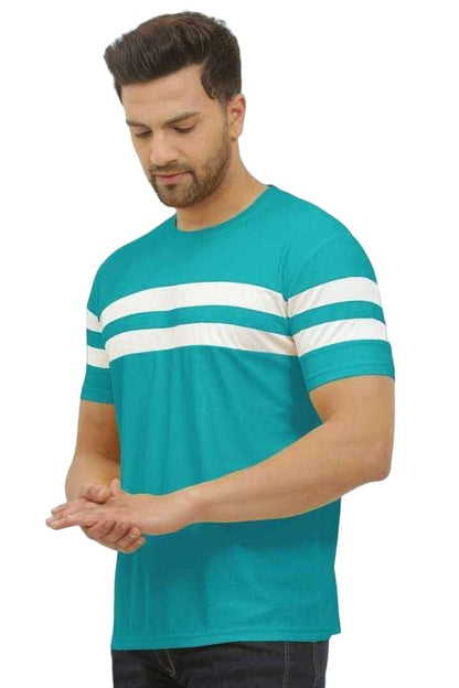 LookMark Mens Combo Cotton Blend Sky Blue & Black Color Printed Striped Polo Tshirt(MT04-MT10)