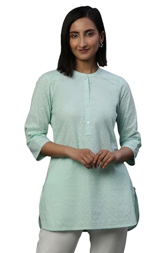 Sky Blue Lace Inserted Short Schiffli Kurti