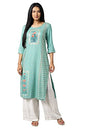 Aurelia Women? Mughal Printed Thread Embroidery Straight Kurta | Lightweight Round Neck Kurta for Women | Mughal Printed Kurta for Women | Beautiful Regular Fit Kurta for Women