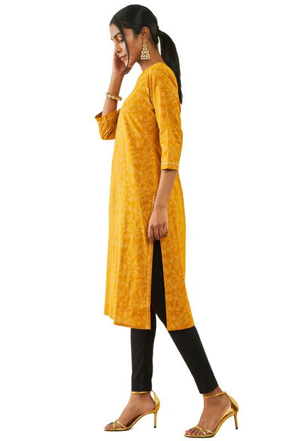 Soch Womens Cotton Floral Print Straight Kurta with Gotta Patti Work