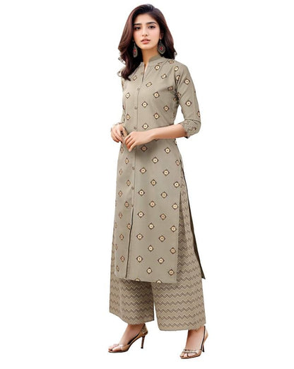 SMOWKLY Premium Womens Cotton Blend Motif Chevron Print Kurta Palazzo Set || Regular Fit 3/4 Sleeve Chinese Collar || Modern Et