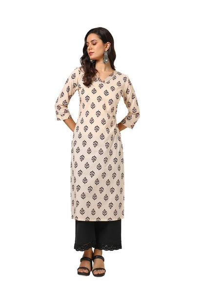 Soch Womens Beige Cotton Botanical Print Kurta With Gotta Patti