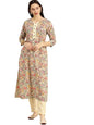 Varanga Sea Green And Mustard Floral Printed Straight Kurta With Printed Trouser