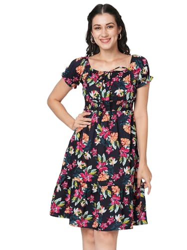Selvia Western Dress For Women|Crepe Dress For Women|Fit & Flare Dress|Floral Printed Dress For Women|One Piece Dress For Women