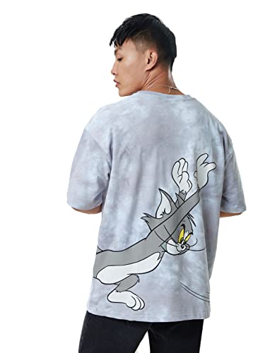 The Souled Store Men Official Tom & Jerry: The Chase Grey Printed Oversized T-Shirts