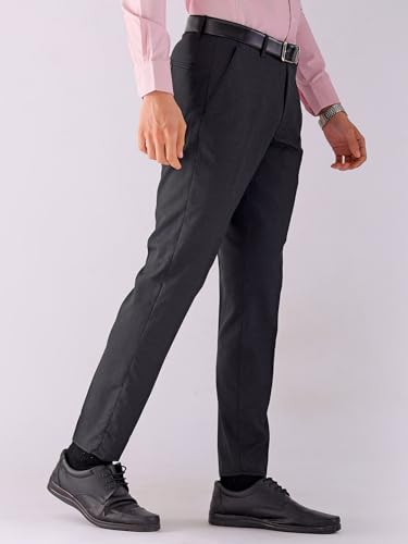 The Indian Garage Co Men Slim Fit Self Design Mid-Rise Stretchable Formal Trousers Black