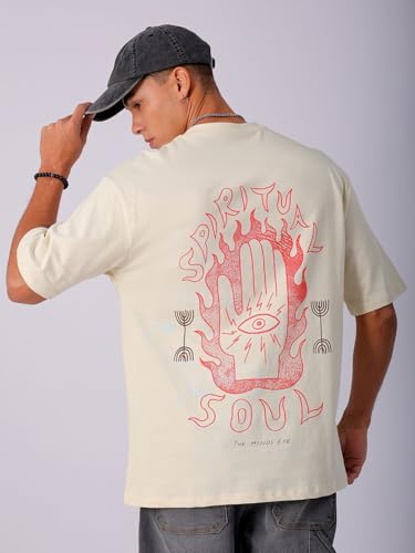The Indian Garage Co Men Boxy Oversized Graphic Back Printed Round Neck Tshirt