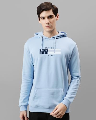 ADRO Hoodies for Men - Cotton Printed Sweatshirt, Sky Blue, 2XL, Model H24-FLAG-SK