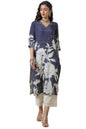 Soch Womens Navy Blue Botanical Print Viscose Muslin Kurta