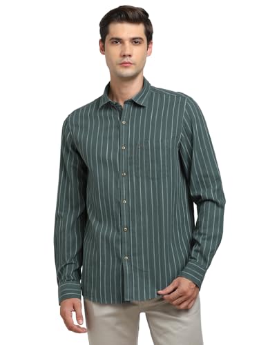 Turtle Men 100% Cotton Slim Fit Dark Green Casual Shirt