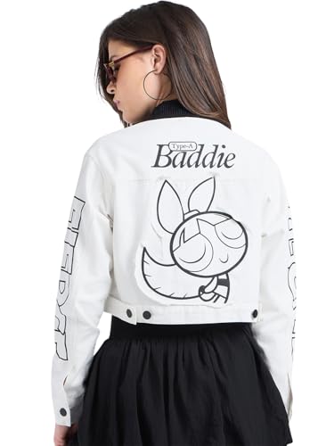 Bewakoof Blossom WomenS Applique Oversized Fit Full Sleeve Collar Pure Cotton Crop Jacket_684828_White_2Xl