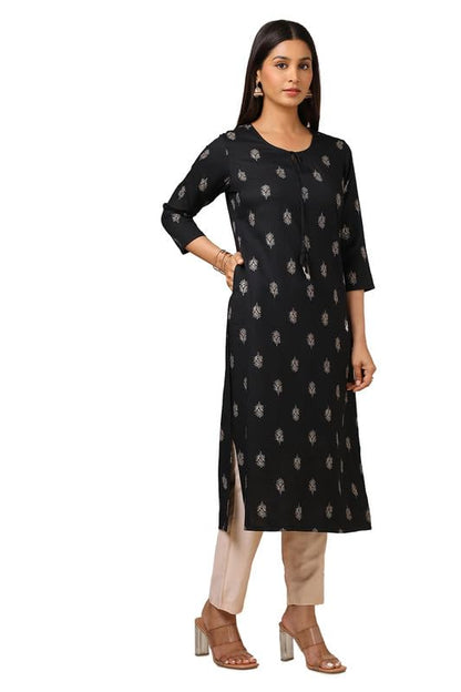 Soch Womens Black Rayon Ethnic Motifs Kurta