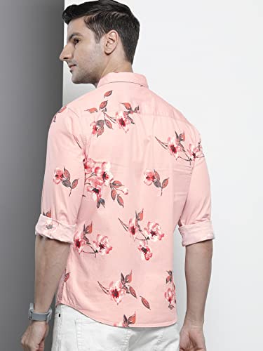 The Indian Garage Co Men Pink Floral Slim Fit Cotton Casual Shirt