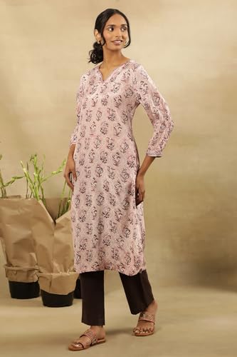Folksong by W Women Pink Printed Viscose Straight Kurta