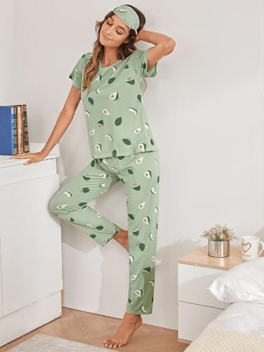 SHIENZY Womens Stylish Avacado Printed Night Suit || T-Shirt & Pyjama for Nightwear Set || Casual Lounge & Sleep Wear for Girls