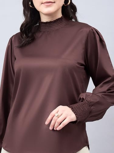 Style Quotient Women Solid Teal Satin Regular Fit Semi Formal Top