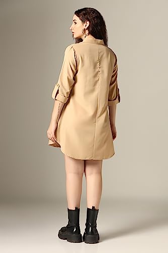 Greciilooks Western Dress For Women| Shirt Collar Solid A-Line Dress| Plus Roll Tab Sleeve Shirt Dress| WomenS Comfort Summer D