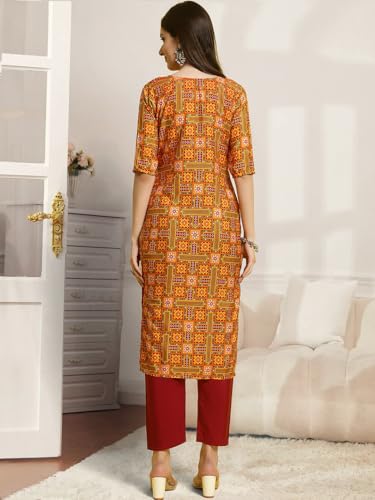 Pinkmint Printed Round Neck Kurta Set For Women Ll Kurti & Pant Set For Women Ll Regular Fit Kurta Set (Pack Of 2) Blue-Orange