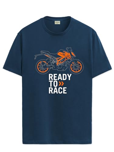 ADRO Men's Biker Design Printed 100% Cotton T-Shirt - Regular Fit, Printed T-Shirts for Men (RN24-KTM-SB_Teal_XL)
