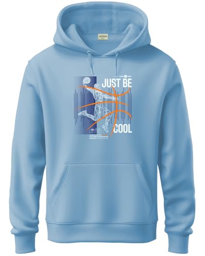 ADRO Mens Cotton Blend Neck Hooded Sweatshirt (H24-BCL-SK_Sky Blue