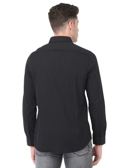Turtle Men Cotton Black Slim Fit Self Design Shirts