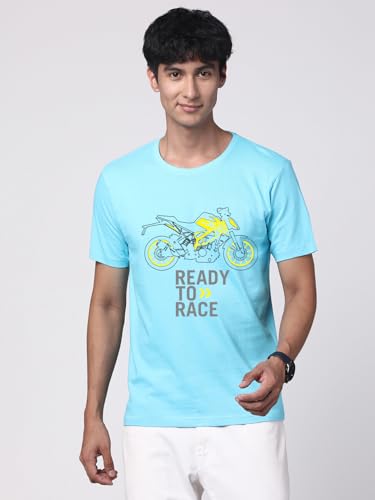 ADRO Men's Biker Design Printed 100% Cotton T-Shirt - Regular Fit, Printed T-Shirts for Men (RN24-KTM-MI_Mint)