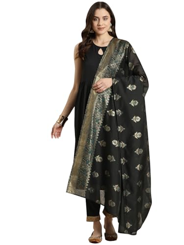 ZIYAA Women Black Color Crepe Flared Dyed Kurta, Pant And Dupatta Set