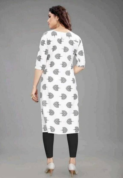 Patlani WomenS A-Line-Calf Langth Half Sleeve Crepe Kurti. White